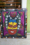 RARE UNIQUE AUTHENTIC COLORFUL FOLK ART PAINTING HILU TRIBE WARRIOR FROM PAPUA NEW GUINEA ARTIST FRAMED IN SIGNED HAND PAINTED FRAME TO MATCH THE ART WITHIN 31” by 27” DFP12 DESIGNER COLLECTOR WALL ART