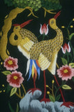 Huge Hmong Tribe Colorful Artwork Embroidery Needlework Original Museum Masterpiece of trees & Cranes DFH8 Hand stitched by Talented Artist  Signed Custom Hand painted Frame & Mats Wall Art Home Décor Designer Collector Unique 33 1/2" x 19 1/2"