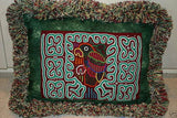 Kuna Indian Folk Art Mola Blouse Panel from San Blas Islands, Panama. Handstitched Reverse Applique: Conquistador Riding a Flying Horse While Blowing His Horn 17.5" x 12.25" (41A)
