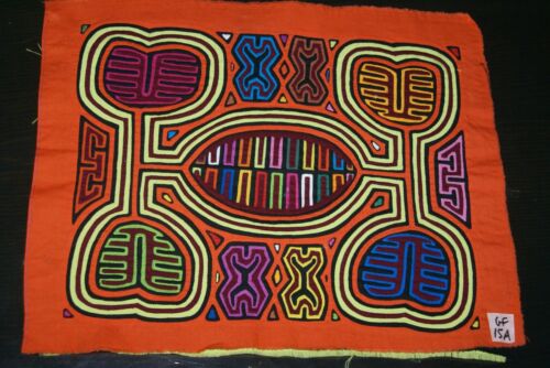 Kuna Indian Folk Art Mola blouse panel from San Blas Islands, Panama. Hand stitched Applique: Musical Maracas 15.75