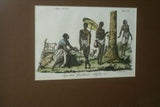 RARE & AUTHENTIC  19C FRAMED ITALIAN ANTIQUE H.C HAND COLORED HISTORICAL  ENGRAVING OF AUSTRALIA ABORIGINES FROM BERNIERI ANTIQUE TRAVEL BOOK MATTED AND CUSTOM FRAMED IN BAMBOO FRAME