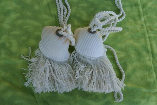 2 Pairs of very large Banded Tun Tonna Sulcosa Seashell Tassels, Pulls, Oceanic Art, South Pacific Home Decor Accent, Handcrafted Unique perfect for Designer Decorator Shell Collector Beach Lover Vacation Feel Pool Cabana