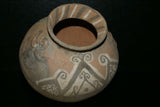 Rare 1980's Vintage Collectible Primitive Hand Crafted Vermasse Terracotta Pottery, Vessel from East Timor Island, Indonesia: 3D Raised Relief Decorative Geometric Motifs colored with natural earthtone Pigments 9.5" x 7.5" (26" Diameter) P27
