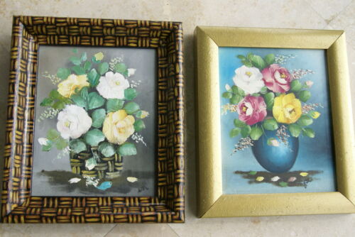 12”x 10” DETAILED COLORFUL  BALINESE PAINTING ON CANVAS BY RENOWN UBUD ARTIST ROSE BOUQUET IN BASKET FRAMED IN SIGNED CUSTOM FRAME HAND PAINTED WITH DETAIL TO MATCH THE  ARTWORK’S BASKET DFBF5 DECORATOR DESIGNER ART COLLECTOR HOME DÉCOR