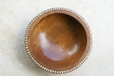 STUNNING 1 OF A KIND UNIQUE KWILA WOOD BOWL MUSEUM MASTERPIECE WITH MOTHER OF PEARL TEAR DROP INSERTS & DELICATE LACY INCISED BORDER BY RENOWNED TRIBAL SCULPTOR 12”X 12”X 3.5 TROBRIAND ISLANDS MELANESIA SOUTH PACIFIC DESIGNER COLLECTOR 2A178