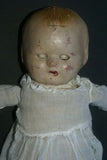Antique French 1940 Baby Doll Hand Painted Face original Baptism Outfit Lace hat & CREATED DURING THE SECOND WORLD WAR