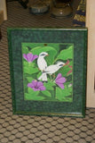 21”x 16.5” DETAILED COLORFUL  BALINESE PAINTING ON CANVAS RENOWN UBUD ARTIST RAINFOREST PARADISE FOLIAGE STARLING BIRDS PURPLE HIBISCUS FRAMED IN SIGNED CUSTOM FRAME HAND PAINTED TO MATCH  ARTWORK DFBB48 DECORATOR DESIGNER ART COLLECTOR HOME DÉCOR