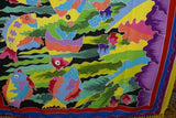 UNIQUE HIGH QUALITY HAND PAINTED TEXTILE FABRIC SARONG, SIGNED BY THE ARTIST. VIBRANT COLORS & VERY DETAILED MOTIFS OF FISH & AQUATIC PLANTS, 70” x 48” (no 25A)