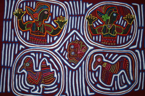 Huge Kuna Indian Mola Fabric Panel Applique from San Blas Islands. Hand-stiched Textile Applique: Women and Birds Motif  24