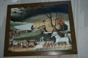 done NOAH ARK IN HAND PAINTED FRAME BY ARTIST ART HOME DECOR 22" X 18 3 /4" GREAT