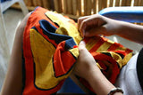 Kuna Indian Folk Art Mola Blouse Panel from San Blas Islands, Panama. Hand stitched Reverse Applique: Rare Traditional Basketry Bottom Weave Motif Size: 16.5" x 11.75"  (36B)