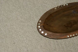 STUNNING 1 OF A KIND HAND CARVED KWILA WOOD MUSEUM MASTERPIECE SAGO PLATTER DISH BOWL WITH MOTHER OF PEARL INSERTS & DELICATELY INCISED BORDER BY RENOWNED TRIBAL SCULPTOR TROBRIAND ISLANDS MELANESIA SOUTH PACIFIC OCEANIA 9.5"x5"x1” COLLECTOR DESIGN 2A56