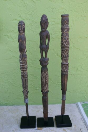 Choice between 3 Rare Vintage Decorative Wood Hand Carved Artisan Tools with Stands, Indonesia. Used for the Betel Nut Habit and other needs, rare paraphernalia.