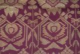 100 yrs Old Brocade Damask Woman Songket  Sari Textile Burgundy with Metallic Gold Threads Wedding Lotus & Stupa Motif belonging to Nobility royalty Hand woven with Handspun Silk  52"x 32" (SG37) from Klugkung Bali