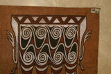 Rare Maro Tapa loin Bark Cloth (Kapa in Hawaii), from Lake Sentani, Irian Jaya, Papua New Guinea. Authentic, Hand Painted with Natural Pigments by a Tribal Artist, Abstract Motifs of Stylized Fish and Waves from Lake Sentani 24" x 20.75" (no 11)