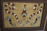 DOUBLE CUSTOM FRAMED Rare Tapa Kapa Bark Cloth (Called Kapa in Hawaii), from Lake Sentani, Irian Jaya, Papua New Guinea. Hand painted by a Tribal Artist with natural pigments: Abstract Stylized Motifs of Eels and Fish 32.25" x 28.5" (DFBA8)