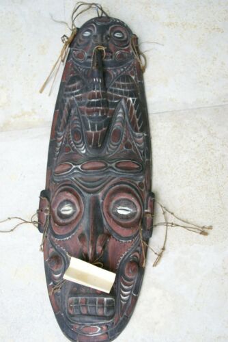 Kaningara Ancestral Hand carved Polychrome Shaman Spirit Mask Sepik Guinea A18 .