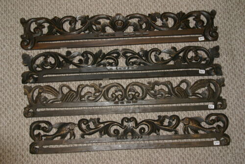 UNIQUE INTRICATELY HAND CARVED ORNATE WOOD HANGER 27” LONG (ROD, RACK) USED TO DISPLAY RARE OR PRECIOUS TEXTILES ON THE WALL, SUPERB BAS RELIEF LACY MOTIFS OF FOLIAGE VINES & FLOWERS COLLECTOR DESIGNER DECORATOR WALL DÉCOR ITEM 267