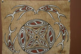 Rare Tapa Kapa Bark Cloth (Called Kapa in Hawaii), from Lake Sentani, Irian Jaya, Papua New Guinea. Hand painted with natural pigments by a Tribal Artist: Abstract Geometric Stylized Fish Motifs 23" x 21" (no 34)