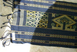 Hand woven Sumba Songket Hinggi Ikat (53" x 13") with Geometric Designs. Made from Handspun Cotton, Dyed with Natural Pigments (SR61) earthtones wall décor blues golds designer textile collector
