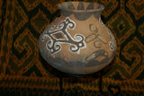 Rare 1980's Vintage Collectible Primitive Hand Crafted Vermasse Terracotta Pottery, Vessel from East Timor Island, Indonesia: Adorned with Decorative Geometric & 3D Raised Relief Ancestors Motifs colored with natural earthtone pigments 9.25" x 7.25”,  P3