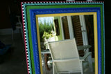 UNIQUE LONG MIRROR,  FRAME WITH COLORFUL INTRICATE HAND PAINTED MOTIFS SIGNED BY FLORIDA ARTIST ITEM DA33 VERY LARGE SIZE 48" X 28"