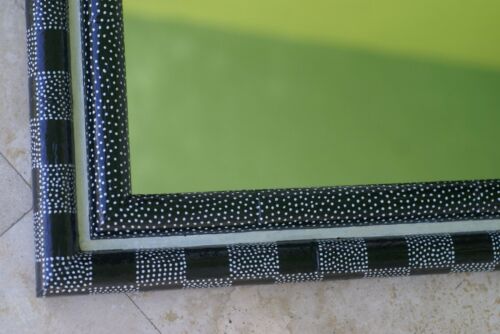 UNIQUE MIRROR WITH MINUTE POINTILLISM HAND PAINTED FRAME BLACK & WHITE SIGNED BY FLORIDA ARTIST DA36: 30” X 24” ONE OF A KIND