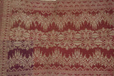 Old Burgundy Red Damask Embroidery Brocade Songket Sarung Textile Royal Sash Runner with Metallic Gold Threads belonging to Balinese Nobility royalty Hand woven with Handspun Silk in a beautiful pattern from Negara, Bali  32.5"x12" (SG48) 80yrs