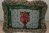 Kuna Indian Folk Art Mola Blouse Panel from San Blas Islands, Panama. Hand stitched Applique: Crested Birds with Geometric Background 16.5" x 13.25" (62B)