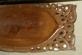 STUNNING ONE OF A KIND HAND CARVED KWILA WOOD MUSEUM MASTERPIECE SERVING PLATTER DISH BOWL WITH MOTHER OF PEARL INSERTS & DELICATE LACY BORDER RENOWNED TRIBAL SCULPTOR TROBRIAND ISLANDS MELANESIA SOUTH PACIFIC COLLECTOR DESIGNER 2A17  12”X 6” X 2”