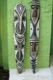 RARE MINDJA MINJA HAND CARVED YAM HARVEST UNIQUE CLAN SPIRIT MASK POLYCHROME  WITH NATURAL PIGMENTS PAPUA NEW GUINEA PRIMITIVE ART HIGHLY COLLECTIBLE DOUBLE FACE AND PHALLIC NOSE WASKUK 11A23: 28.5 X 5"X 2"