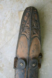 RARE UNIQUE OCEANIC ART VERY LARGE HAND CARVED TRIBAL WOOD ANCESTRAL ORACLE SPIRIT MASK NATURAL PIGMENTS COLLECTED IN JAPANDAI VILLAGE, EAST SEPIK PAPUA NEW GUINEA 13A15 PROTECTIVE & CONSULTED FOR ADVICE. DESIGNER DECORATOR COLLECTOR  24"x 7"x 4"