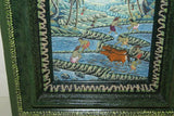 17.5”x 15.5” ORIGINAL TRADITIONAL BALINESE PAINTING ON CANVAS BY RENOWN BATUAN ARTIST NATURE WATERFALLS  RICE FIELDS VILLAGE PEOPLE FULL OF MINUTE DETAIL FRAMED IN HAND PAINTED CUSTOM FRAME  TO MATCH ARTWORK DFBT2 DESIGNER DECOR COLLECTOR MASTERPIECE