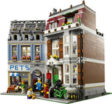 NEW IN SEALED BOX: RETIRED, NOW RARE, COLLECTOR LEGO KIT: PET SHOP SET (KIT 10218)  PERFECT GIFT. 2032 PIECES, 4 MINIFIGURES, DOG, CAT, PARROTS, GOLD FISH TANK, BIRD HOUSE. 10"X10,5" YEAR 2010 MODULAR BUILDING