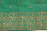 Old Embroidery Damask Brocade woman Sari Wedding Songket Sarong Textile. Emerald Green with Metallic Gold Threads 62" x 39" (SG43) belonging to Nobility royalty Hand woven with Handspun Silk from Karangasem, Sideman
