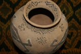 Rare 1980's Vintage Collectible Primitive Hand Crafted Vermasse Terracotta Pottery, Vessel from East Timor Island, Indonesia: Adorned with Decorative Geometric Motifs & colored with natural earth tone Pigments 7.5" x 9", P12