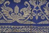 Museum Quality Old Brocade Damask Wedding Sarung Songket Textile Embroidery 43"x21" belonging to Balinese Nobility royalty. Cobalt Blue with Metallic Gold Threads Hand woven with Handspun Cotton & Silk in a beautiful pattern Klungkung Regency, Bali (SG35)