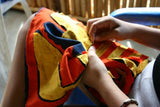 Kuna Indian Folk Art Tribal Mola Blouse Panel from San Blas Islands, Panama. Hand stitched Applique: Parrot 12" x 11"  (9)