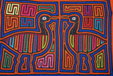 Kuna Indian Folk Art Abstract Mola blouse panel from San Blas Island Panama. Minute Hand Stitched Applique: Mirror Image Bird Duck 16" x 11.75"    (89B)