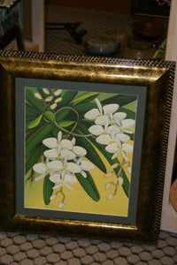 SOLD 24 1/4 X 21 1/4" ORIGINAL DETAILED COLORFUL BALINESE PAINTING ON CANVAS BY RENOWN UBUD ARTIST Hand painted Custom Frame Original Canvas Signed Art Phalaenopsis Orchid DFBF0