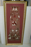 VERY RARE EARLY 1900’S ANTIQUE TEXTILE COLLECTIBLE: OLD  BALINESE HAND WOVEN HAND EMBROIDERED LAMAK WITH GERINGSING DOUBLE IKAT ATTACHED USED TO DRESS TEMPLE STATUES DURING RELIGIOUS CEREMONY FRAMED  IN UNIQUE HAND PAINTED FRAME  30 ¼”x 12 1/4” COLLECTOR
