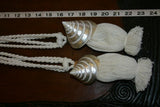 Liquidation: 26 total Seashell Tassels Curtain Holdbacks: 10 pairs of Snake Cowry  + 6 Varied Indopacific Shell Tassels Banded Tun, Pearlized Trochus, Tree Snail, Horse Conch & brown Cowry Oceanic Art, South Pacific Home Decor Accent Designer