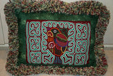 Kuna Indian Folk Art Blouse Mola blouse Panel from San Blas Islands, Panama. Hand-stitched Textile Applique: Parrot & Coconut Palms Motif 15.25" x 12.25" (55B)