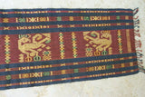 Unique Hand Woven Ceremonial Hinggi Sumba Songket Ikat Textile (33" x 13") with symbolic animal motifs & geometrics. Tapestry Made with Hand spun Cotton, Dyed with Natural Pigments ITEM SR59 Colorful golden yellow, rust red, green & blue