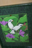 21”x 16.5” DETAILED COLORFUL  BALINESE PAINTING ON CANVAS RENOWN UBUD ARTIST RAINFOREST PARADISE FOLIAGE STARLING BIRDS PURPLE HIBISCUS FRAMED IN SIGNED CUSTOM FRAME HAND PAINTED TO MATCH  ARTWORK DFBB48 DECORATOR DESIGNER ART COLLECTOR HOME DÉCOR