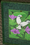 21”x 16.5” DETAILED COLORFUL  BALINESE PAINTING ON CANVAS RENOWN UBUD ARTIST RAINFOREST PARADISE FOLIAGE STARLING BIRDS PURPLE HIBISCUS FRAMED IN SIGNED CUSTOM FRAME HAND PAINTED TO MATCH  ARTWORK DFBB48 DECORATOR DESIGNER ART COLLECTOR HOME DÉCOR