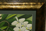 SOLD 24 1/4 X 21 1/4" ORIGINAL DETAILED COLORFUL BALINESE PAINTING ON CANVAS BY RENOWN UBUD ARTIST Hand painted Custom Frame Original Canvas Signed Art Phalaenopsis Orchid DFBF0