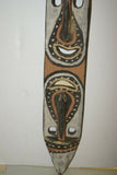 RARE MINDJA MINJA HAND CARVED YAM HARVEST UNIQUE CLAN SPIRIT MASK POLYCHROME  WITH NATURAL PIGMENTS PAPUA NEW GUINEA PRIMITIVE ART HIGHLY COLLECTIBLE DOUBLE FACE AND PHALLIC NOSE WASKUK 11A5: 31.5 X 5"X 2"