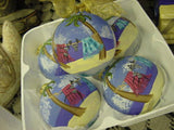 Unique cute Cabin, cabana or Home  Décor: 2 Large Glass Ball Ornament  with Beach Palm Trees Ocean Island Motif delicately Hand painted  & Signed by  Florida artist