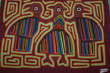 1980's Kuna Indian Abstract Mola blouse panel from San Blas Island, Panama. Hand stitched  Applique Folk Art: Native Catching Herons 17.25" x  13" (134A)